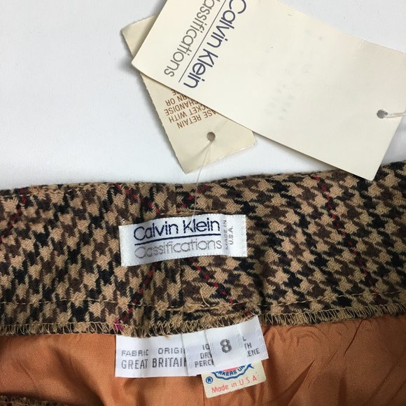 NWT Vintage CALVIN KLEIN Plaid/Herringbone High Waist Cuff Hem 100% Wool Pant - Picture 2 of 12